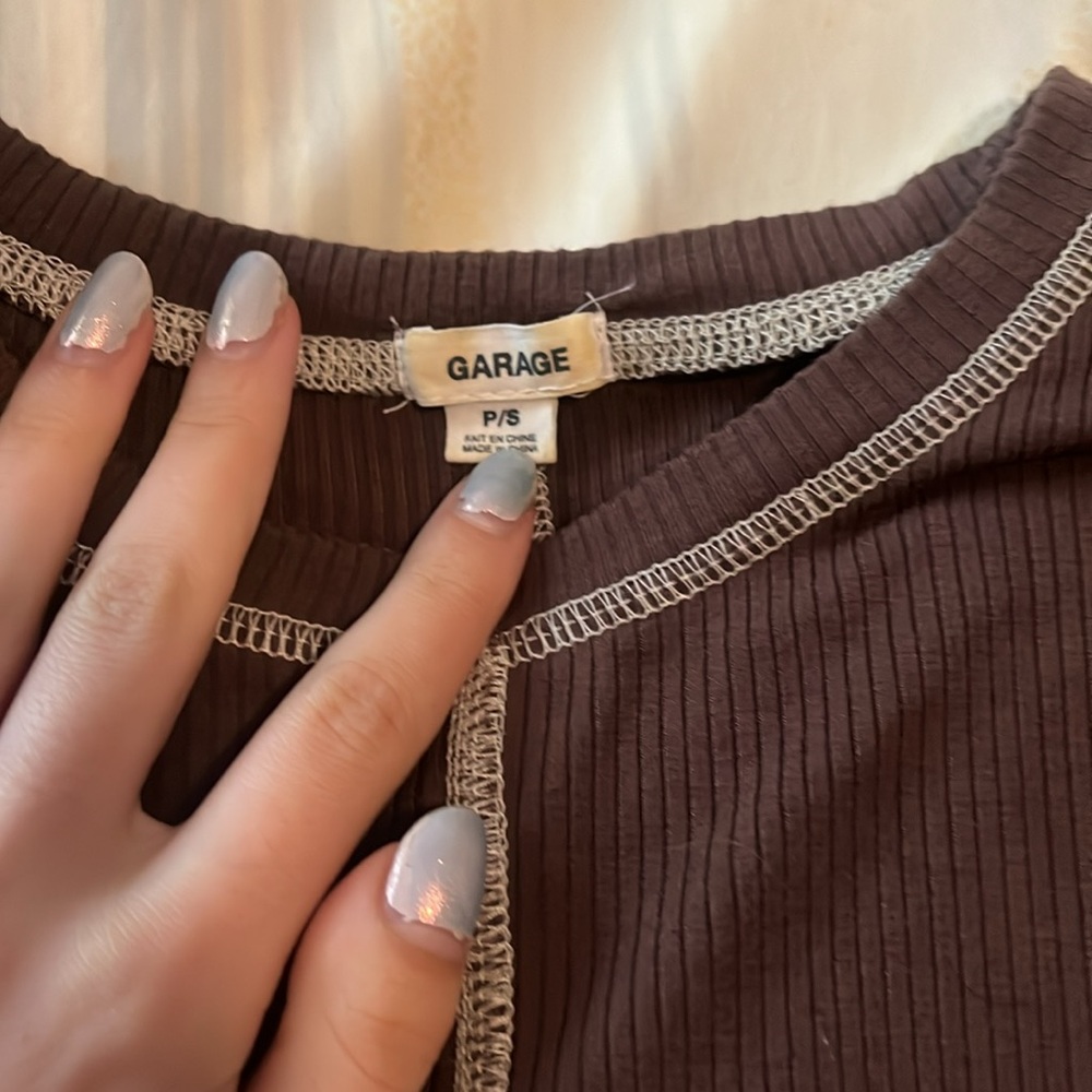 Garage Ribbed Top with Contrast Stitching - Picture 2 of 2
